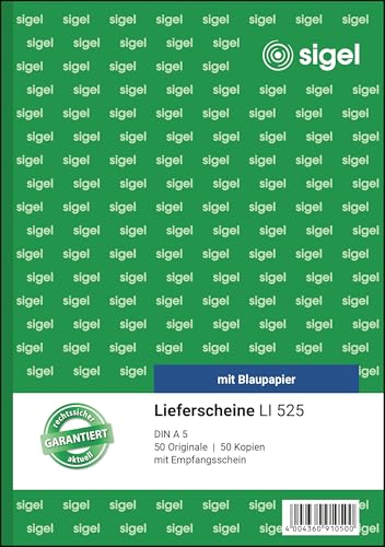 SIGEL LI525 Lieferscheine mit Empfangsschein A5 2x50 Blatt mit Blaupapier ultrafeiner Mikroperforation