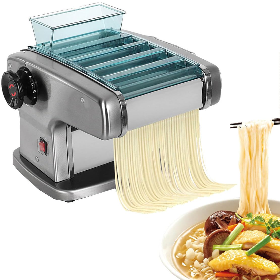 135W Electric Pasta Maker Machine - Commercial Pasta Roller Noodle Maker Machine, Pasta Extruder for Make Dough, Round Flat Noodles, Wide Noodles