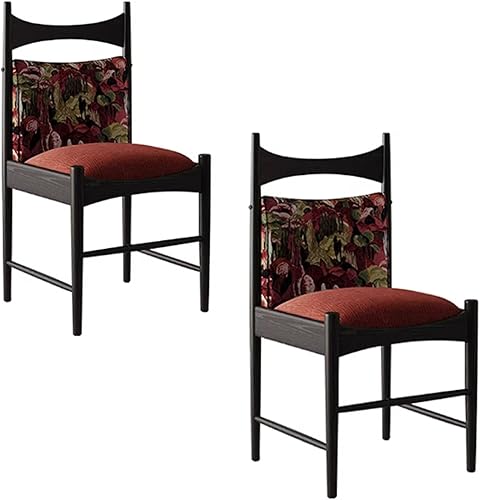 Miniatura 14 de Sillas de comedor tapizadas de madera maciza, juego de sillas de comedor de tela bordada con respaldo curvo, sillas laterales decorativas para sala