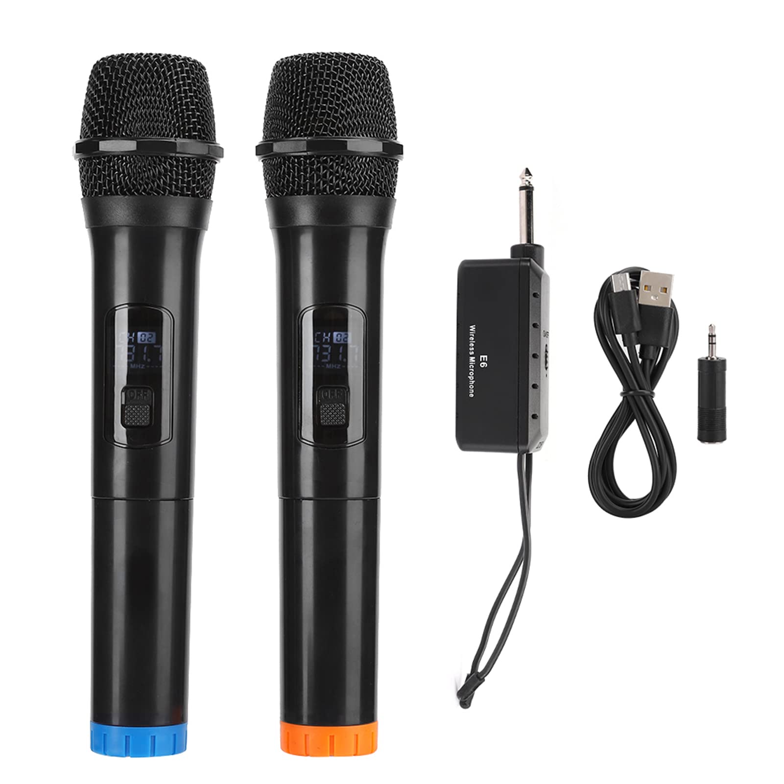 Ejoyous Microfono E6 Microfono USB Wireless VHF Doppio Dinamico Portatile Portata 50 M da 220 a 270 MHz per Karaoke KTV Riunioni Chiesa Scuola Uso Domestico
