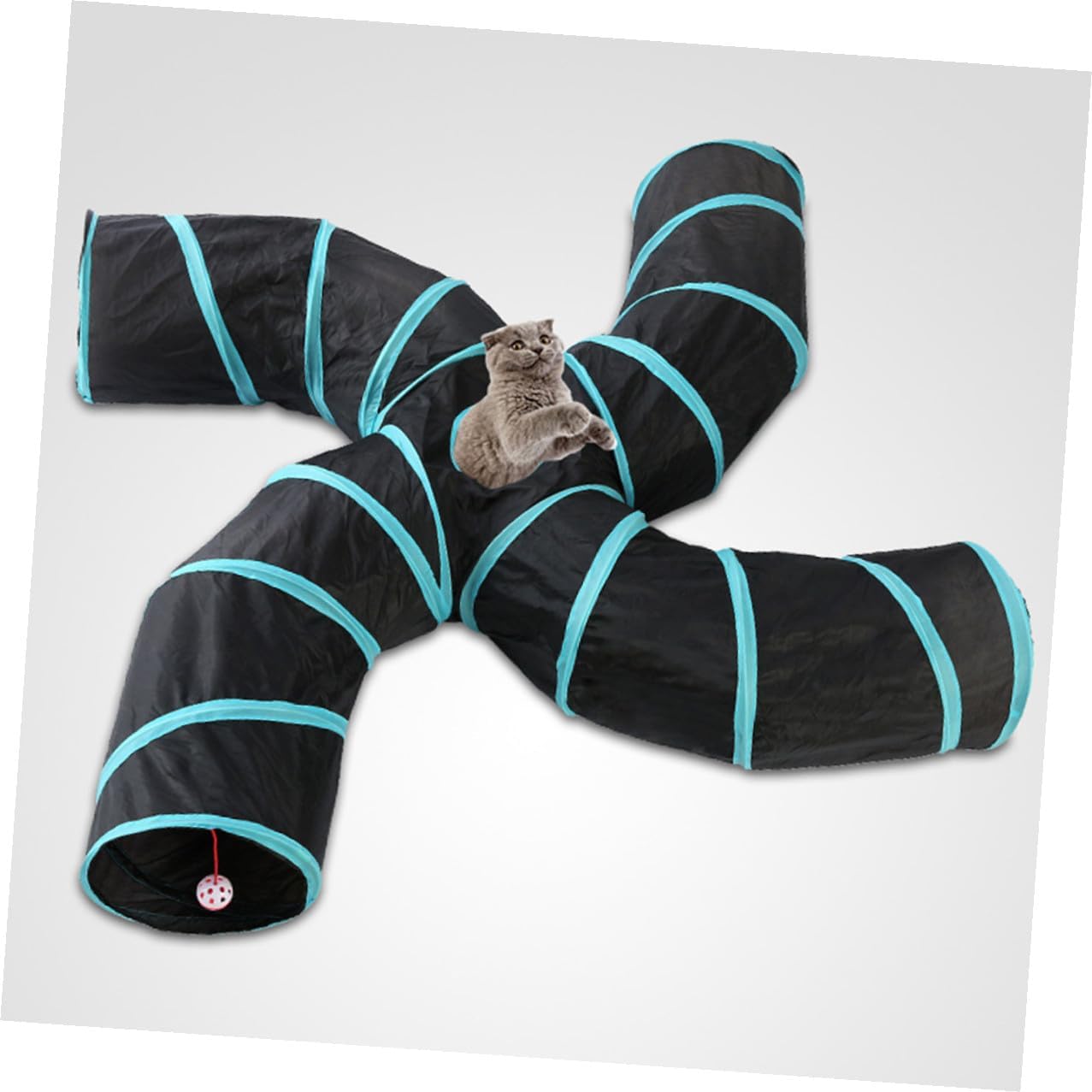 NUOBESTY Cat Foldable Tunnel S-Shaped Four-Direction Interactive Cat Tube Play Tunnel Pet Playing for Indoor and Kittens