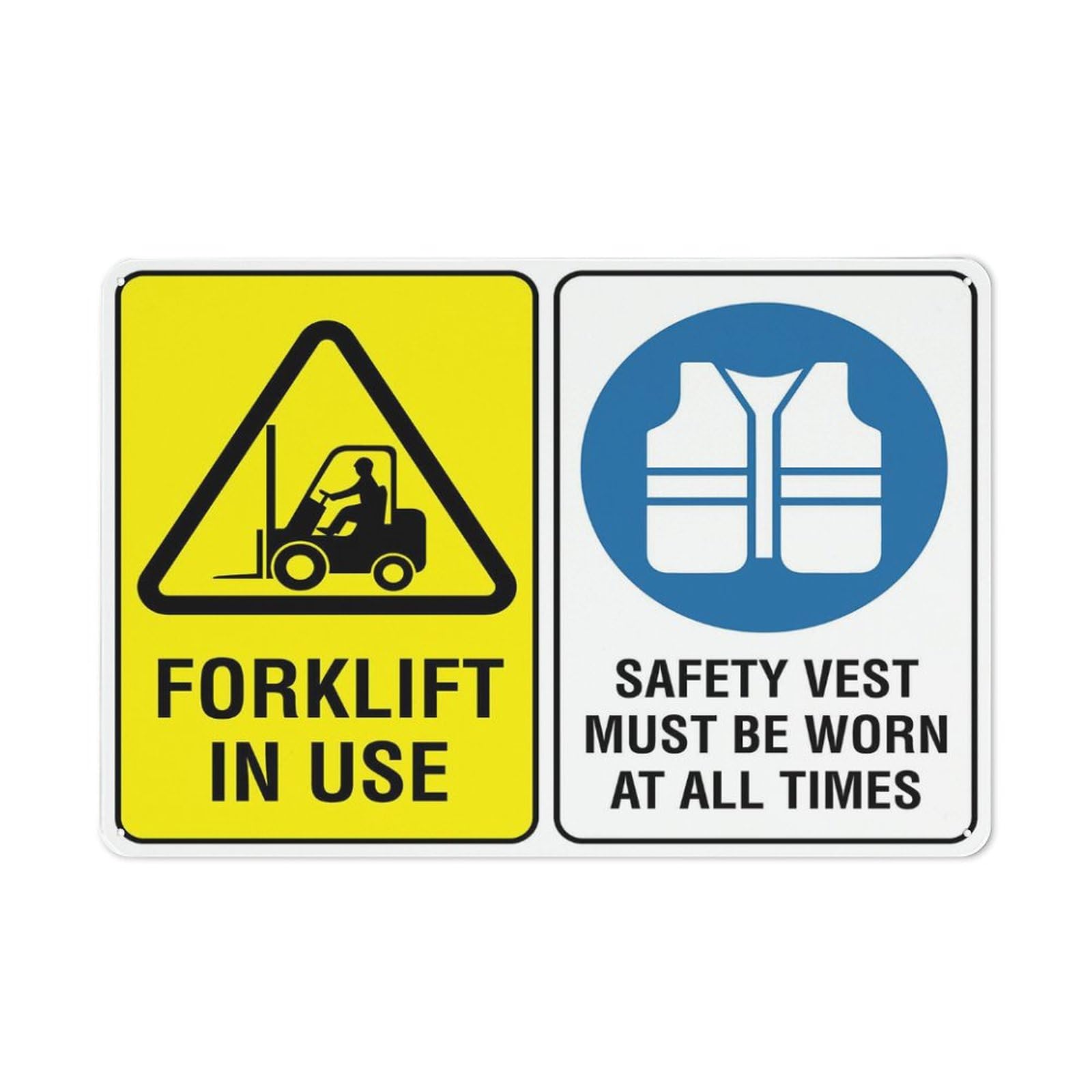 Forklift And Safety Vest Sign 12X8 Inch Aluminum Uv Ink Printed For House And Business