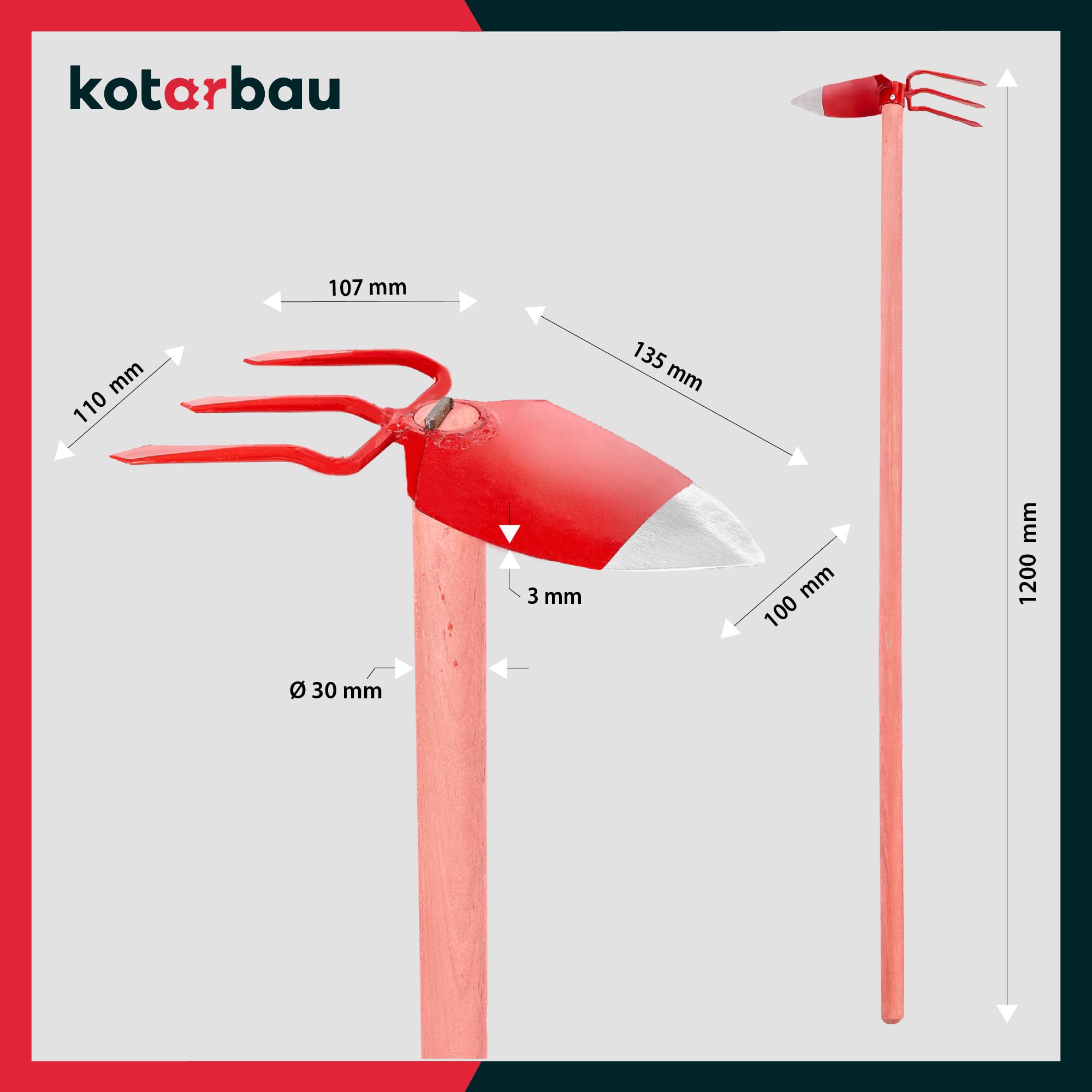 Zappa Da Giardino Kotarbau A Doppia Funzione - Con Lama A Cuore E 3 Denti Per Diserbo E Lavorazione Terra - Foto 4