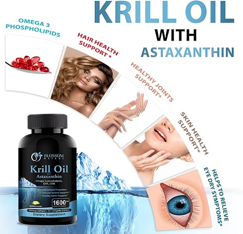 Miniatura 5 de Aceite de krill antártico de 1000 mg con astaxantina, omega-3, 6 y 9, fosfolípidos, ácidos grasos EPA, DHA, apoyo a articulaciones saludables,