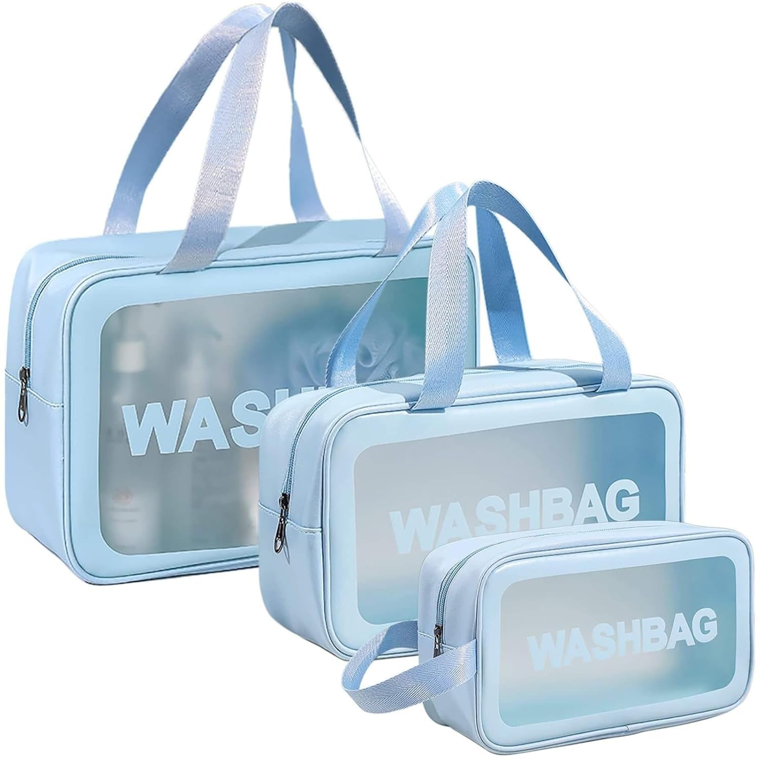 Wash Bag Pouch for Travel Kit Toiletry Bag Cosmetic Bag Make Up Box for Brushes Accessories with Handle Large Capacity Translucent Waterproof Travel Storage Organizer Set of 3-picture-35