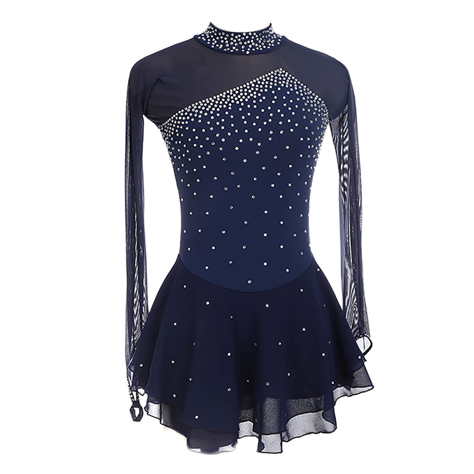 Youthful flying Women's Figure Ice Skating Dress Long Sleeve Competition Rhythmic Gymnastics Performance Dancewear(Size:S.,Color:Blue)