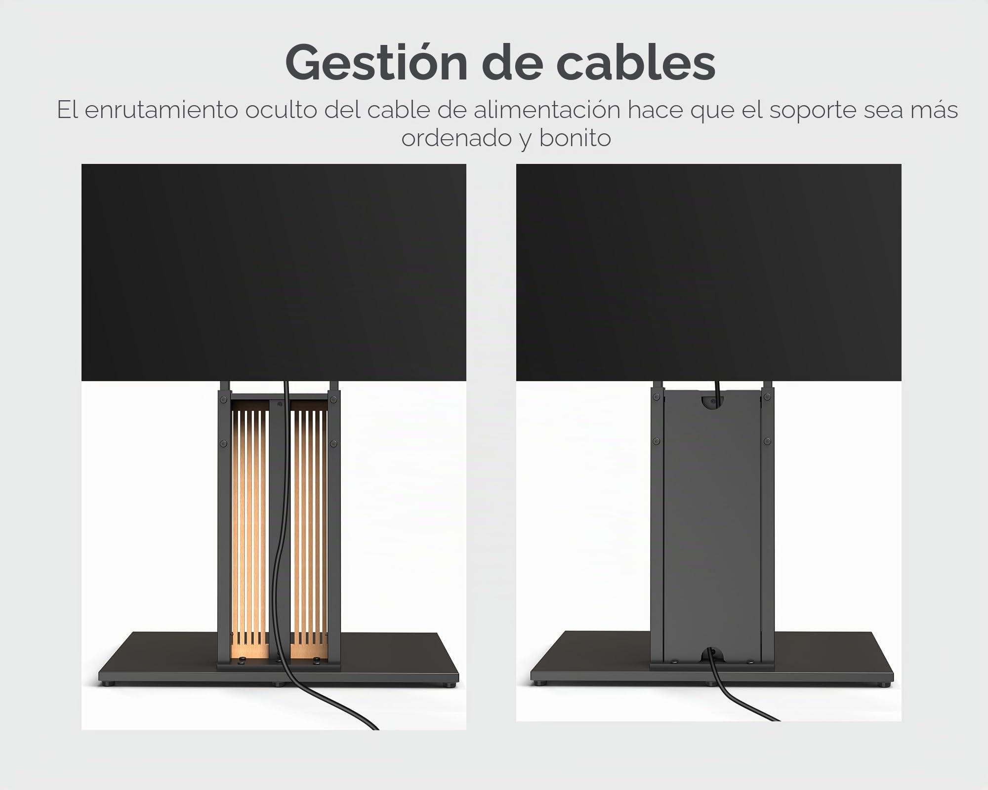FITUEYES Soporte TV Pie de 43"-88" Pulgadas Soporte TV Suelo de Madera de Haya Pie Altura Ajustable y Giro Negro Serie Zen