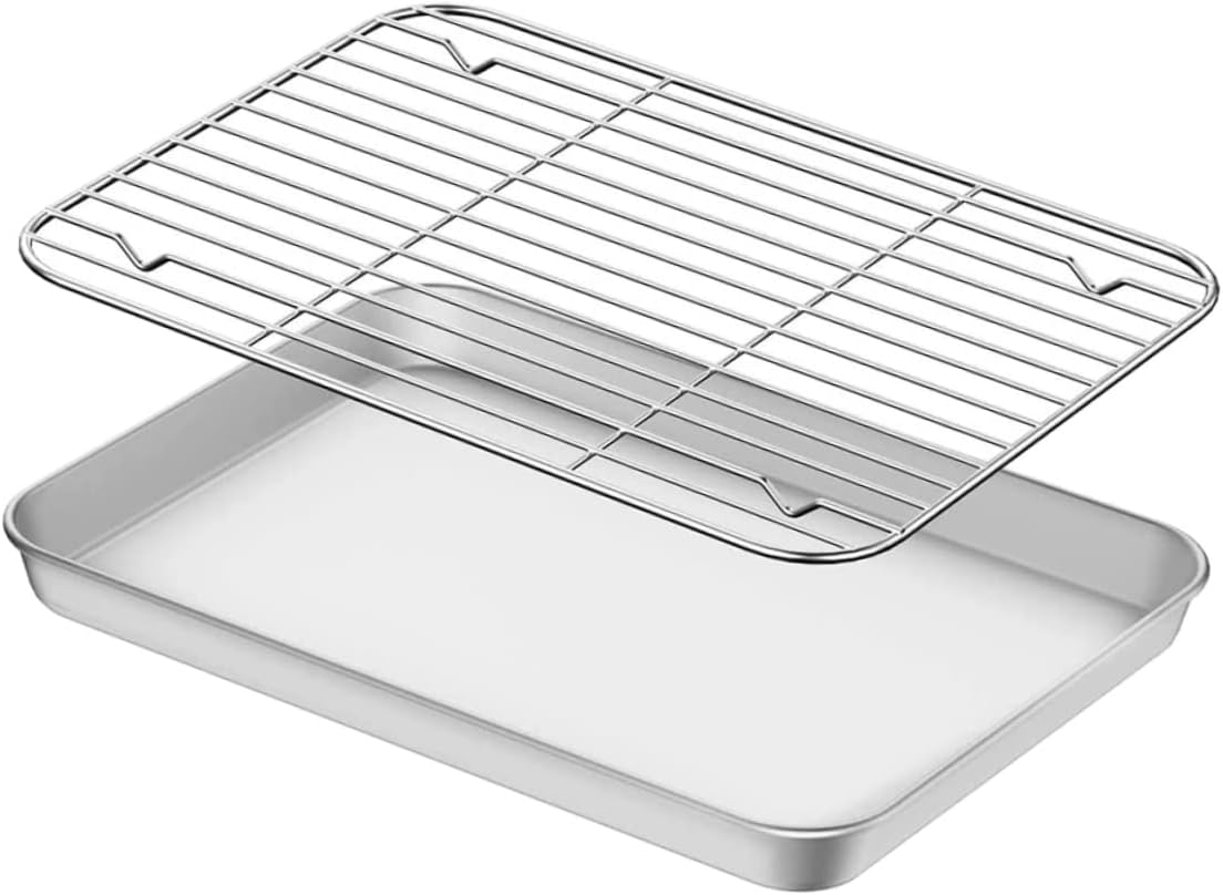 ABOOFAN 1set Baking Tray Set Household Baking Rack Stainless Steel Grill Reusable Camping Pan Non-stick for Cooling Cakes Biscuits