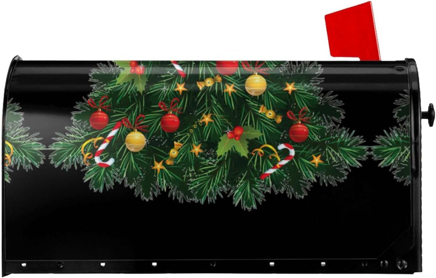 Christmas Tree Mailbox Covers Magnetic Post Box Cover Wraps Standard Size 21x18 Inches for Garden Yard Decor