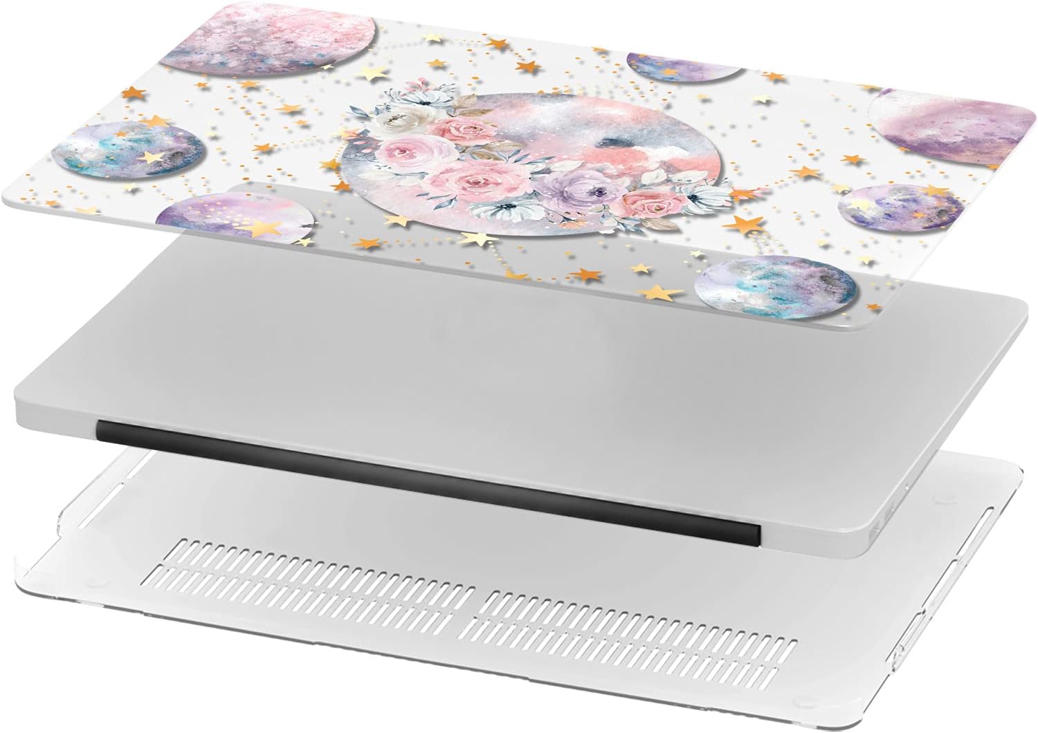 Mertak Hard Case Compatible with MacBook Pro 16 14 Air 15 13 inch M3 M2 M1 Mac 2024 2023 2022 2018 Laptop Plastic Celestial Clear Blossom Touch Bar Constellation Floral Planets Phases Stars Witchy