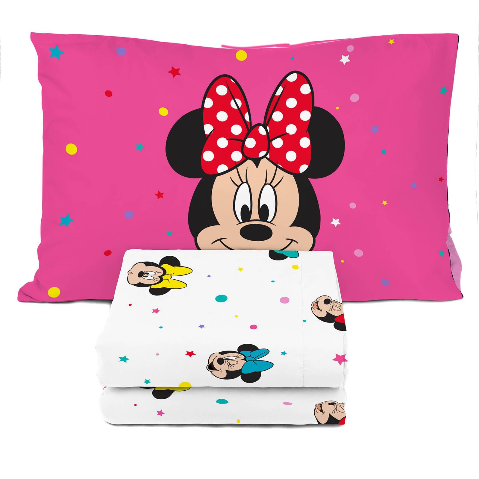 Disney Minnie Mouse Twin Sheet Set - 3 Piece Kids Bedding Set Includes Pillow Cover - Super Soft Rainbow Dots Microfiber Sheets