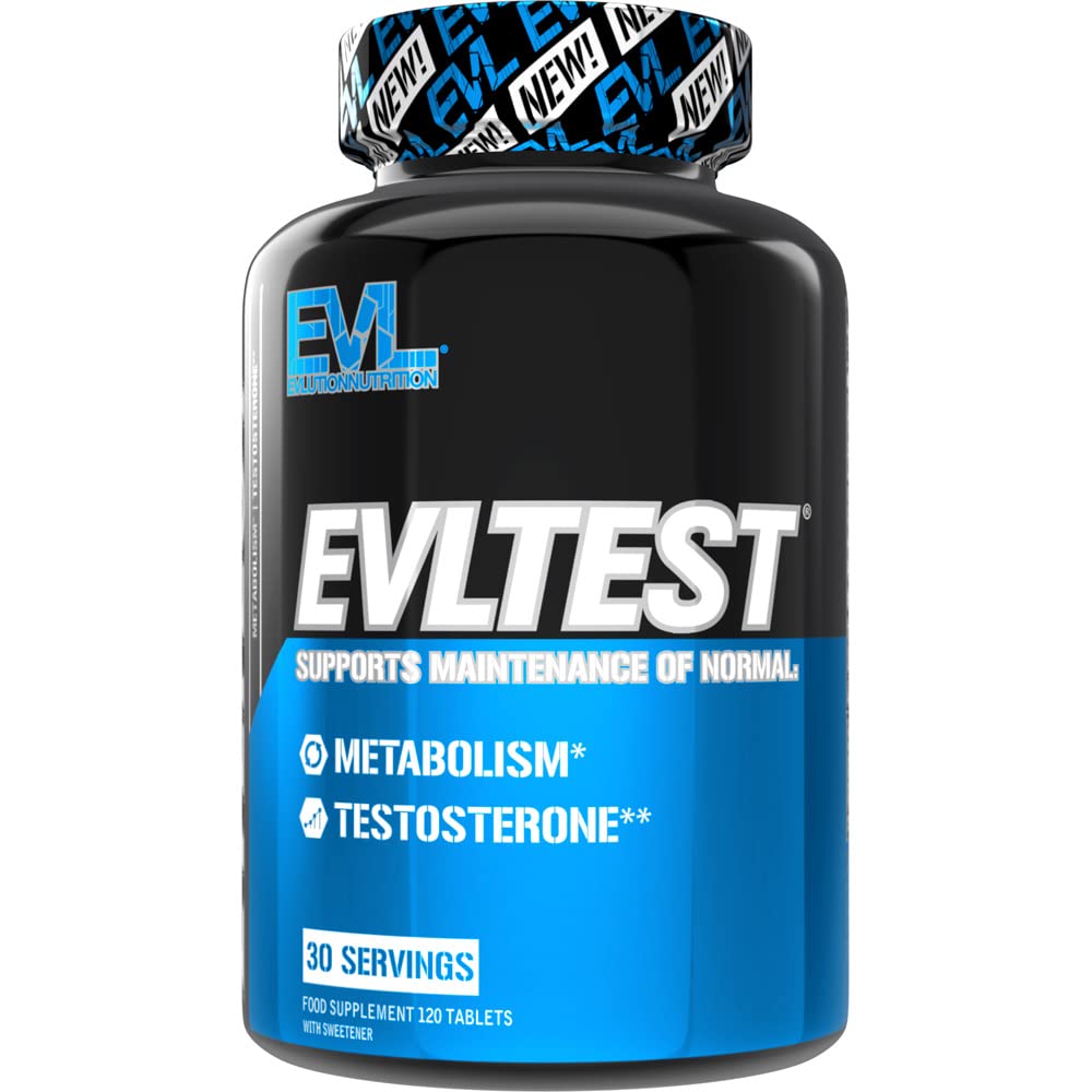 Evlution Nutrition Testosterone Booster EVLTEST Training and Recovery Amplifier for Men, Supports Natural Testosterone Levels, Muscular Strength, Stamina and Optimal Sleep, 120 Tablets (30 Servings)