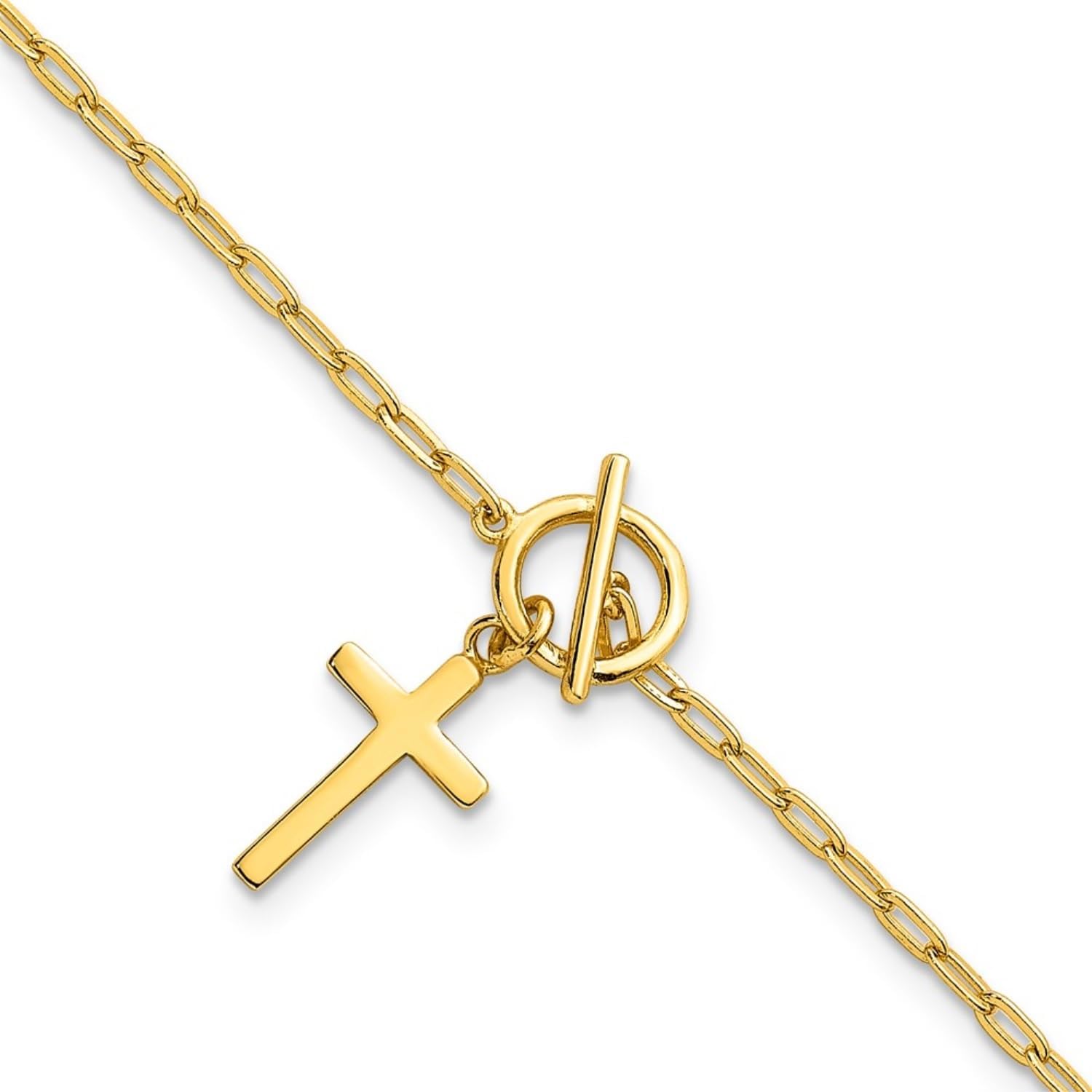 Diamond2Deal Sterling Silver and Yellow Gold-Plated Polished Cross Dangle Paperclip Link Chain Bracelet 6.5" with 1in ext.