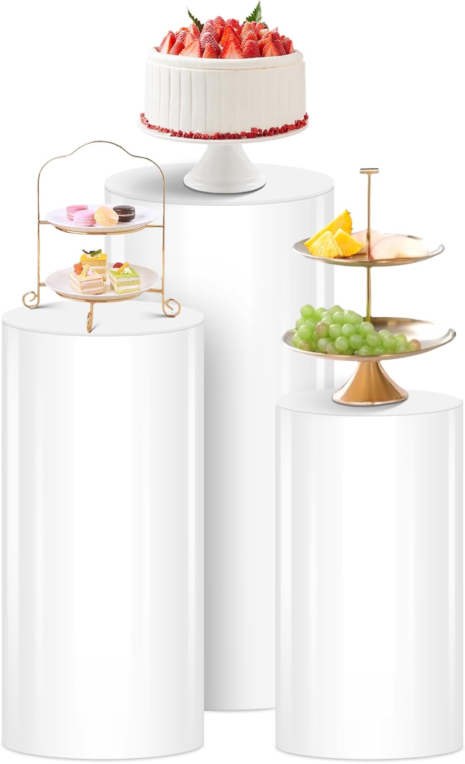White Cylinder Stands for Party 3Pcs Round Pedestal Stand for Parties, Pillars for Wedding Birthday Party Art Decor 35.43''(L),29.52''(M),23.62''(S)