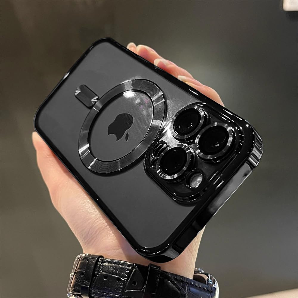 HYCBHY Magnetic Plating Clear Case Wireless Charging for iPhone 11 12 13 14 15 16 Pro Max Plus Shockproof Silicone Cover,Black,for iPhone 13