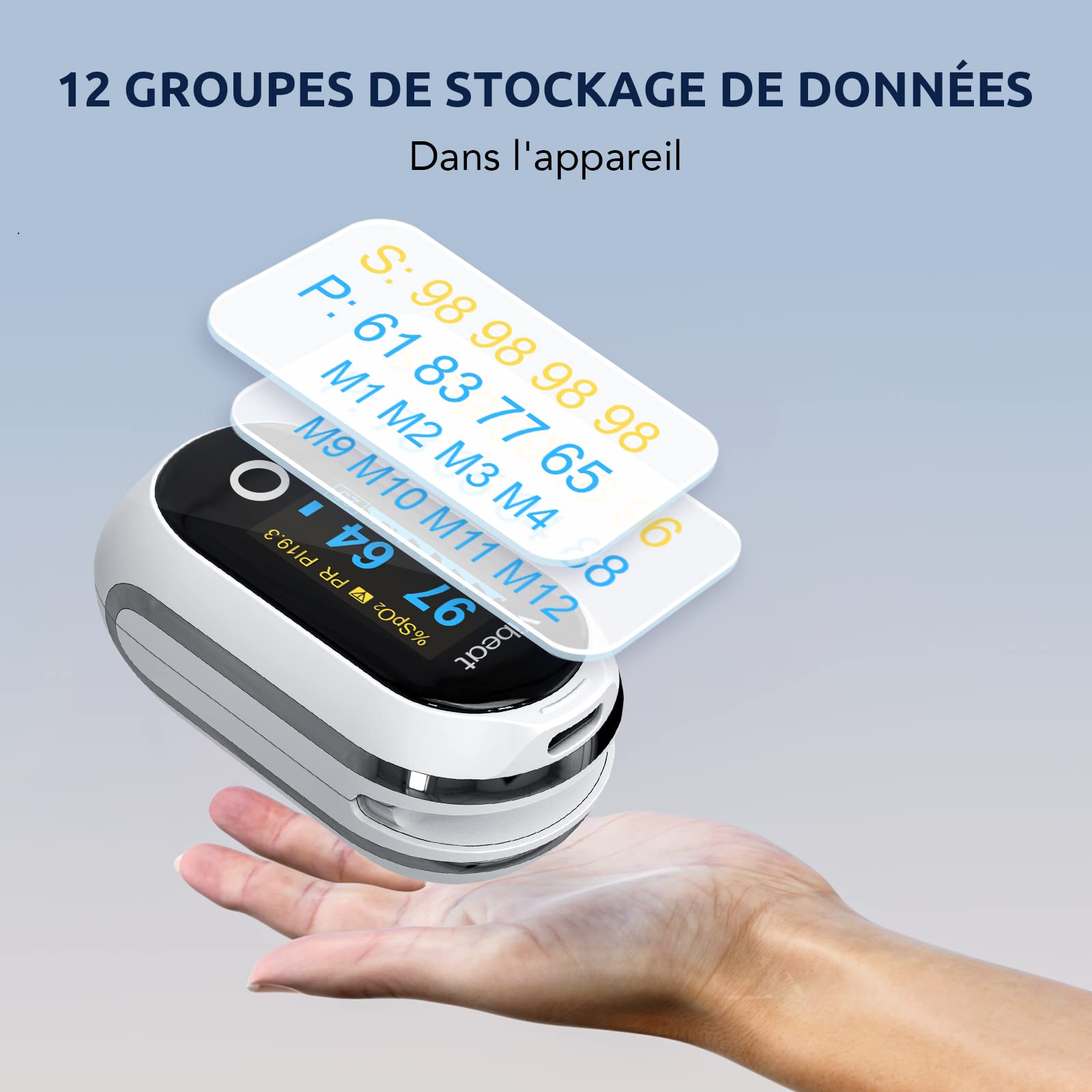 Bluetooth Oxymètre de Doigt Professionnel, Oxymètre de Pouls Rechargeable avec Stockage hors-ligne, Moniteur de Saturation en Oxygène avec Mode Continu，Moniteur de Fréquence Cardiaque avec APP