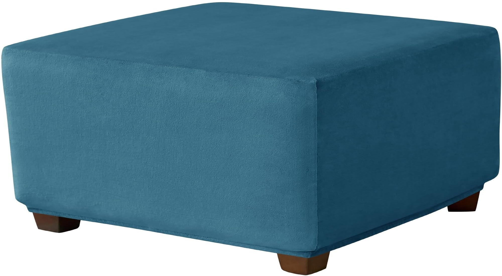 RTSFKFS Stretch Ottoman Foot Rest Covers Square, Smooth Velvet Ottoman Slipcover Soft Storage Stool Cover Footstool Slipcover for Living Room Furniture Protector(Blue,22"/55cm)