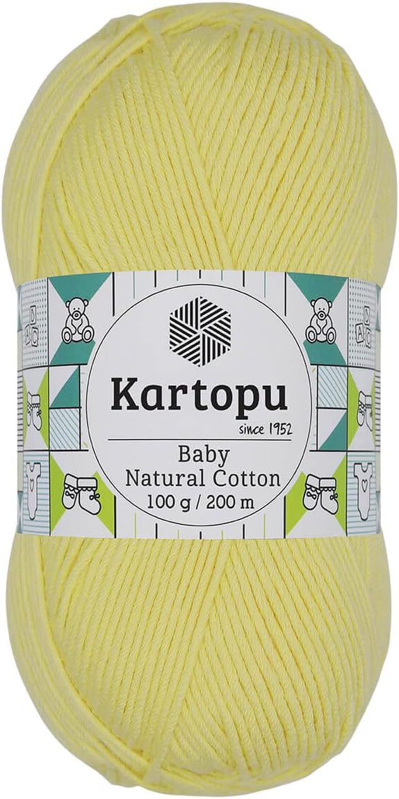 Kartopu Baby Natural Cotton,Cotton Yarn,Baby Knitting Yarn,Structure Very Soft,(4Balls) Each Skein(Ball) 3.53 Oz (100g) (Phosphorus Yellow 333)