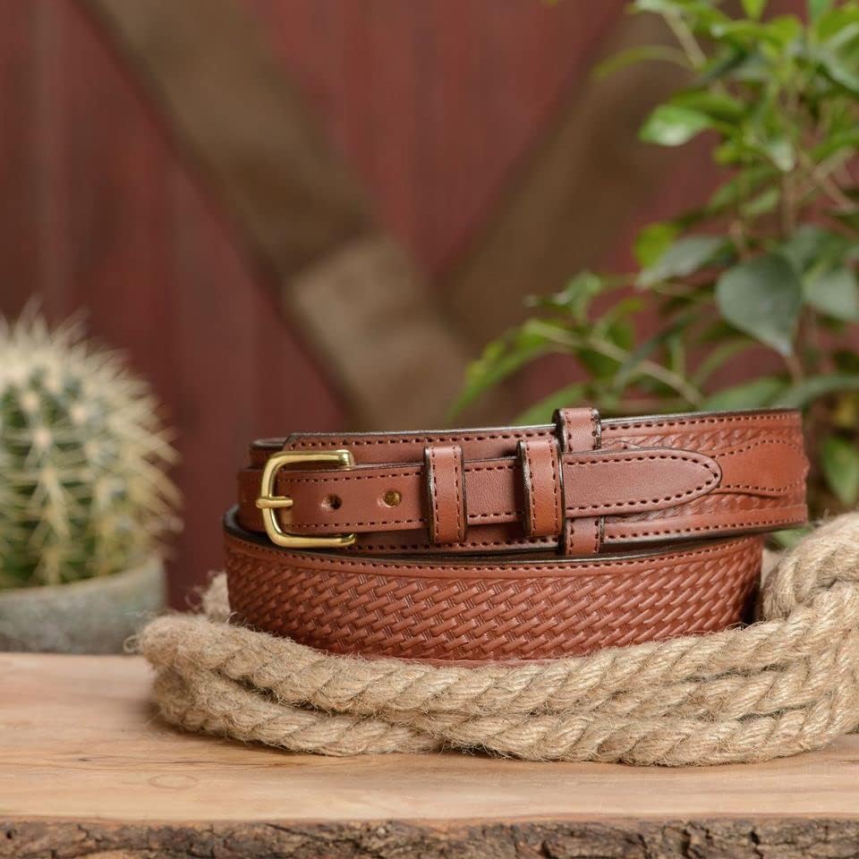 Bullhide Belts Mens Basket Weave Leather Belt, 1.5" Wide - Image 3