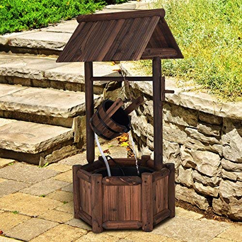 Giantex Wishing Well Water Fountain Outdoor, Rustic Wooden Waterfall Fountain With Electric Pump, Water Bucket, Freestanding Decorative Wishing Well Water Feature For Backyard Patio Garden Lawn #TOP1