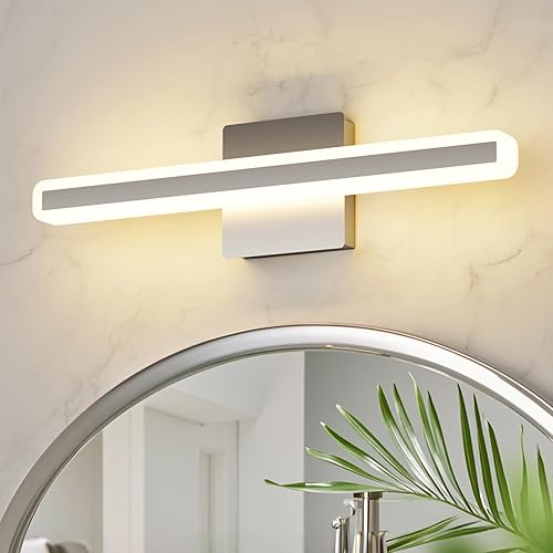 Miniatura 4 de Lámpara de tocador moderna de 15.7 pulgadas, 16 W, regulable, 5CCT, lámpara de baño LED sobre el espejo, luz de tocador de níquel cepillado para