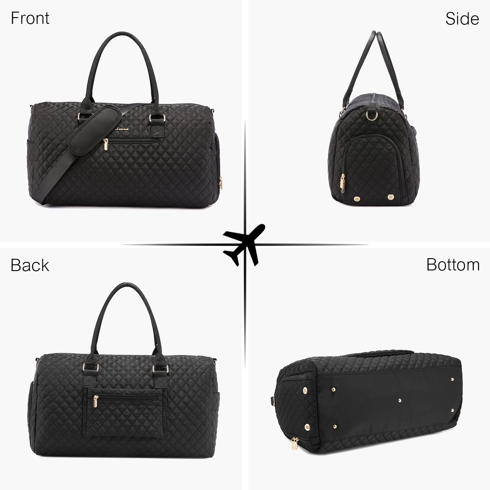 LOVEVOOK Sac de Voyage Femme Sac de Sport avec Compartiment à Chaussures & Sac Humide Séparé, Grand Valise de Maternité, Weekend Travel Bag Cabine, Noir