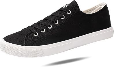 Fear0 Mens Black Canvas Sneakers Low Top Casual Shoes with Gum Grip Sole, Lightweight Breathable Everyday Sneakers, Durable for Street & Work US Footwear Size System, Adult, Men, Numeric, Medium, 11