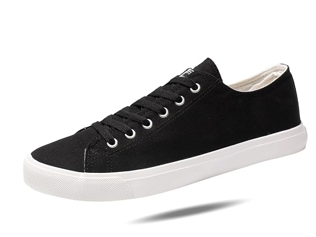 Mens Black Canvas Sneakers Low Top Casual Shoes for Men Women Retro Tennis Skate Shoes with Gum Grip