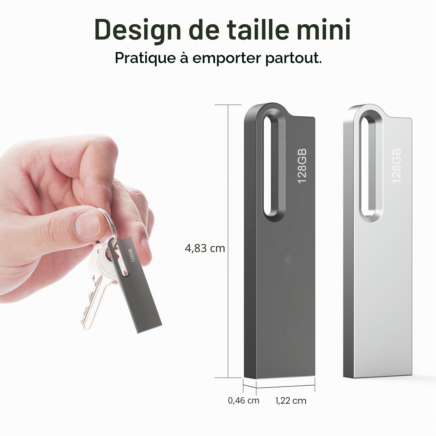 JOIOT 128Go Clé USB 3.0 Lot de 2 Clef USB Métal Imperméable Flash Drive Clés USB 128 Go pour PC, Ordinateur Portable, Stockage de Données,(2X128Go Argenté Noir)