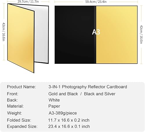 Miniatura 4 de Meking Cartón reflector de luz 3 en 1 de 17 x 12 pulgadas, tablero difusor de luz plegable para estudio para fotografía de productos de naturaleza