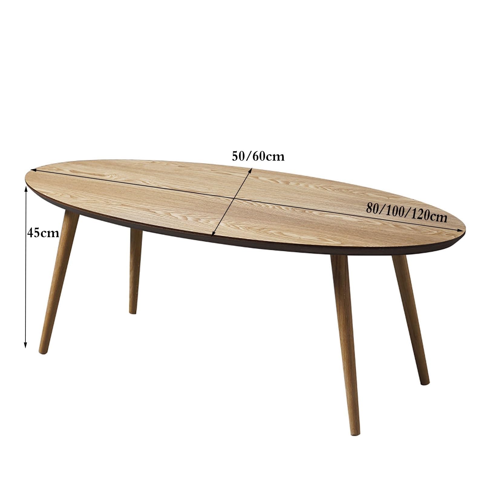 Nowoczesny owalny stolik kawowy z połowy wieku z rustykalnym wzorem wiejskiego stołu MDF i nogami z litego drewna idealny do salonu, sypialni i biura 45 cm wysokość 120 cm x 60 cm wymiary