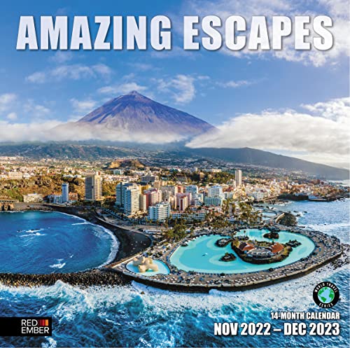 Red Ember Amazing Escapes 2023 Hangable Monthly Wall Calendar | 12" X 24" Open | Thick & Sturdy Paper | Giftable | Beautiful Scenic Vacation Photography Travel The World #TOP6