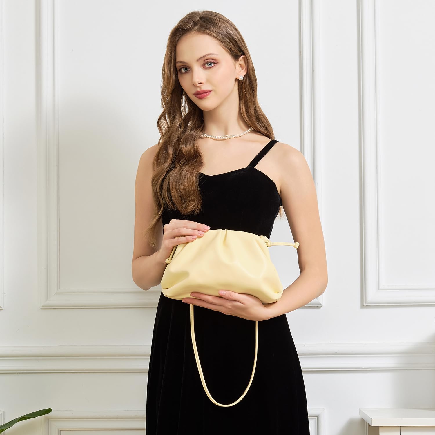 Huralona Dressy Pleated Vegan Leather Clutch Purse Super Soft Cloud Dumpling Clutch Bag for Women PU Evening Purse Handbag
