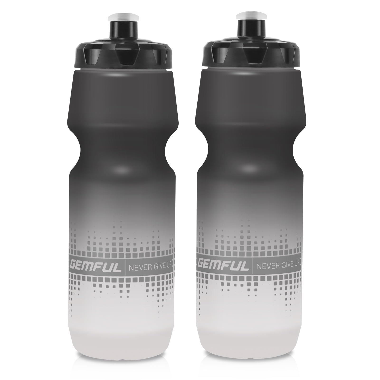 GEMFUL Borraccia Ciclismo, confezione da 2, 750 ml, a prova di perdite, senza BPA, perfetta per ciclismo, escursionismo e avventure all'aria aperta(Bianco e nero)