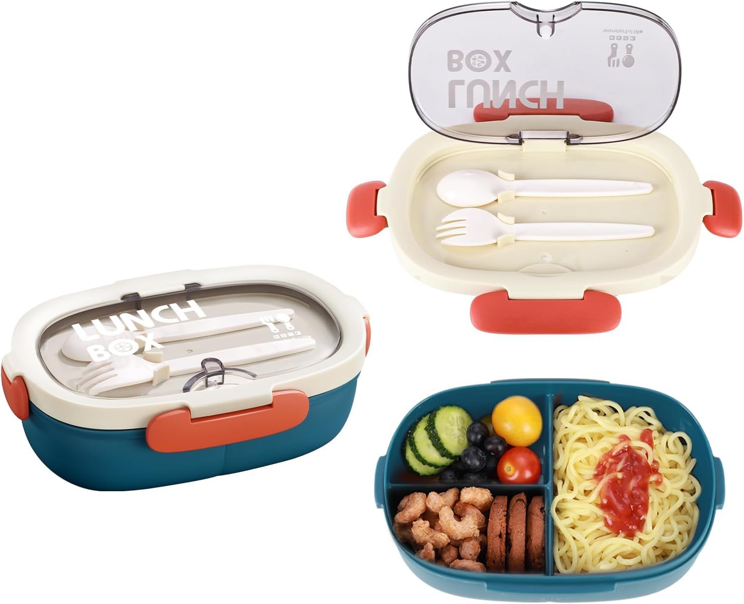 ORCHID M® Bento Box, 3 Compartments 850 ml Lunch Box For Kids and Adults with Reusable Spoon and Fork, Leakproof Food Container for On the Go Meal, Microwave Safe