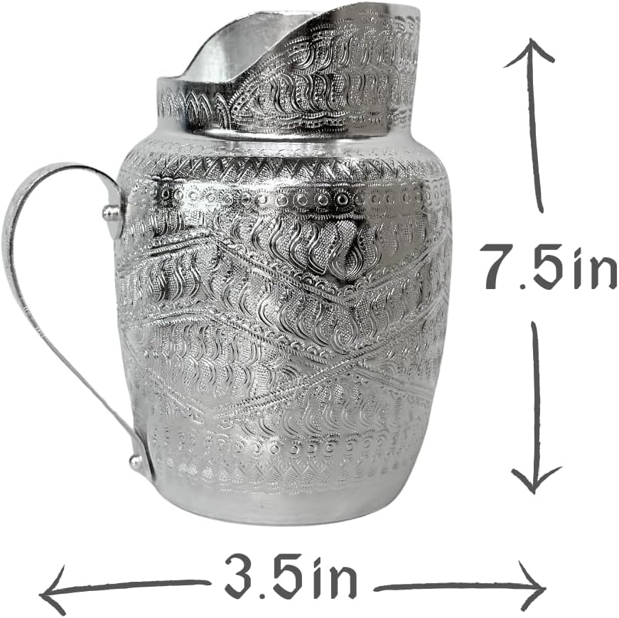 Set Vintage Thai Aluminum Water Pitcher with Mug in Set Light Weight, For Decor, Home, Spa, Thai Restaurant