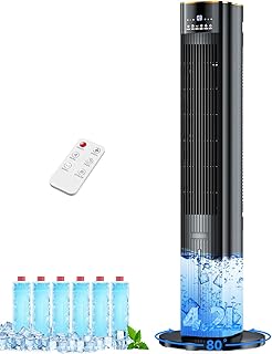 HIFRESH 107CM Tower Fans w/Cooling, Memory & Aroma Function, Remote & Touch Screen, 4 Modes & 3 Speeds,15H Timer, 4.2L Dual Tanks, 6 Ice Pack, 22Ft Air Throw, Low Power Consumption Tower Fan for Room