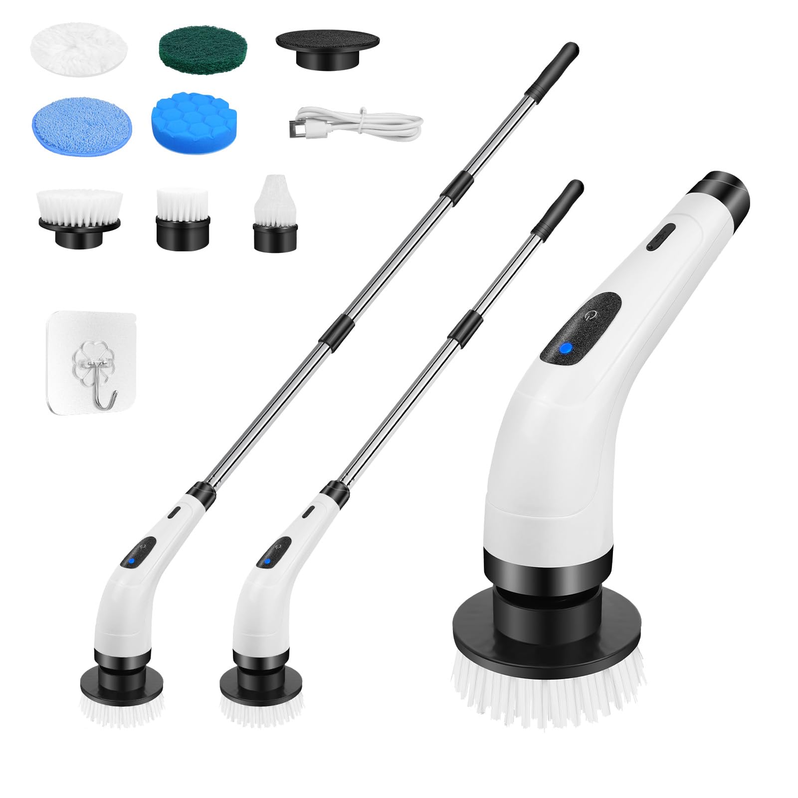Electric Spin Scrubber,Cordless Cleaning Brush with 1500mAh Battery, 2 Speeds & 350RPM Electric Spin Scrubber, 7 Replaceable Cleaning Heads with Detachable Handle for Tub Shower Tile Floor, cars