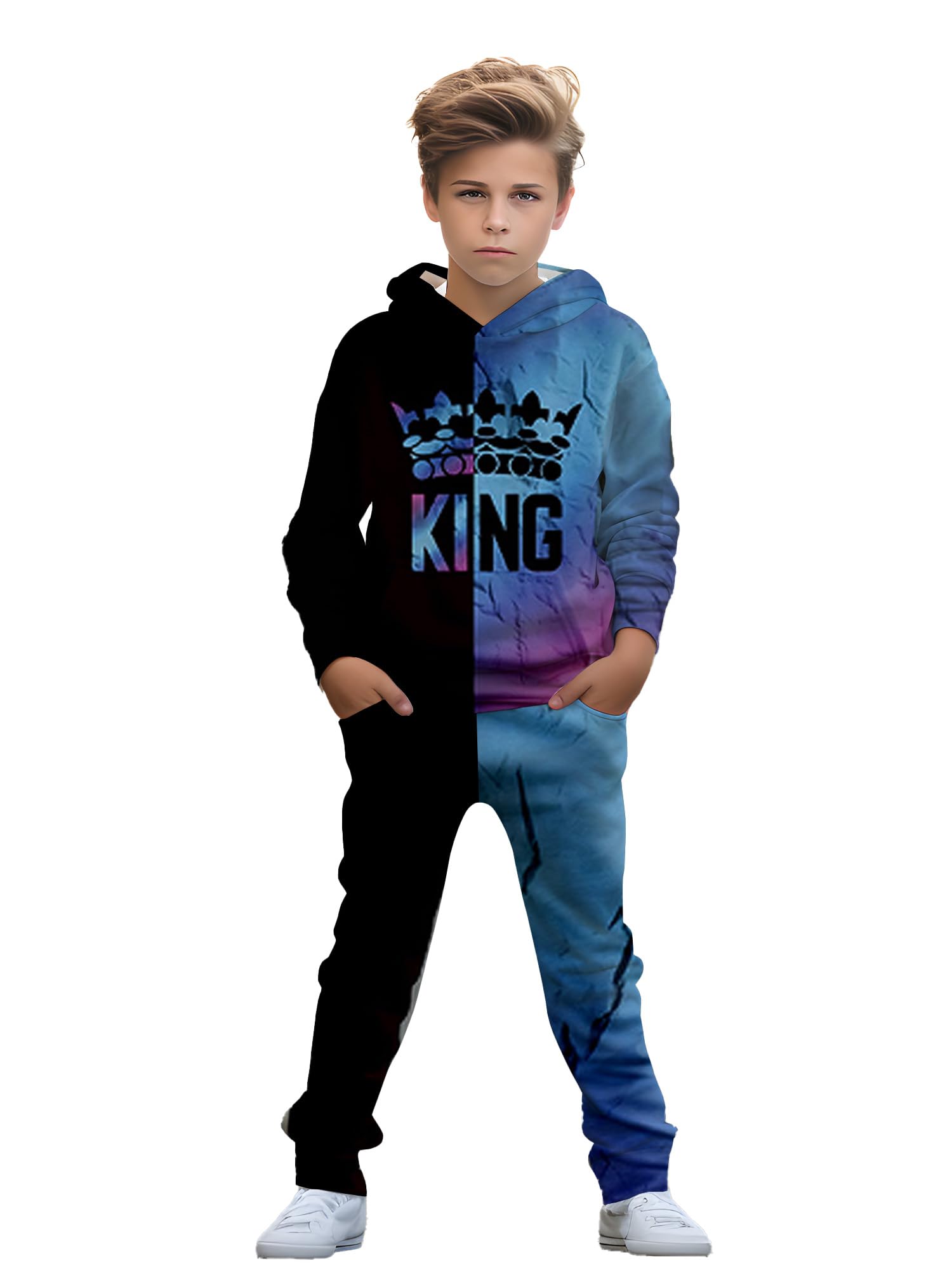 Boy, casual wear. Suitable for boys aged 5 to 14, comfortable spring and autumn hooded sweatshirt sets and long pants sets.