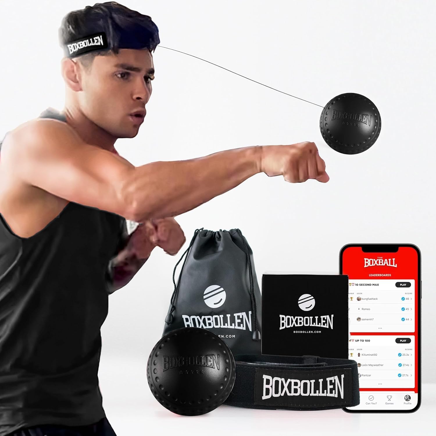 Boxbollen Original with App (iOS & Android) Boxing Ball with Adjustable Headband, Stocking Stuffer Ideas, Fun Sports Game for All Ages, Hand Eye Coordination Boxball Workout