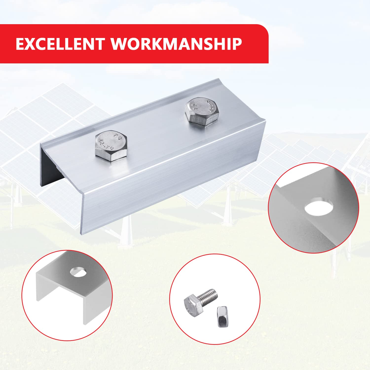 Connecteur de rail pour panneau solaire pour profilé en aluminium 40 x 40 mm C Connecteur de profilé en aluminium alliage Ensemble de montage pour module solaire PV Photovoltaïque Rail de montage, 43