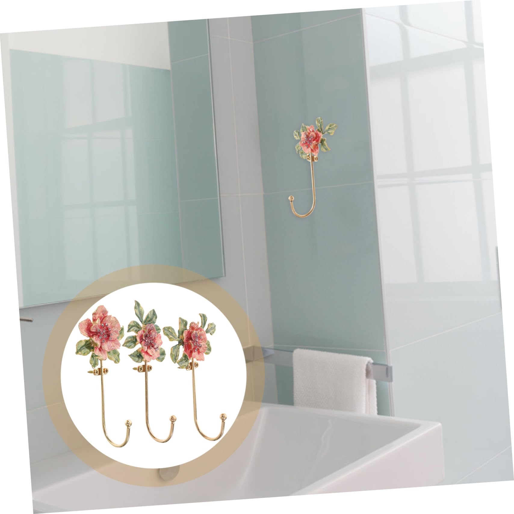 3 piezas Gancho de Pared Decorativo de Metal con Diseño Floral Europeo de Resistente y Seguro para Colgar Ropa Toallas y Bolsos Hogar Oficina y Hotel