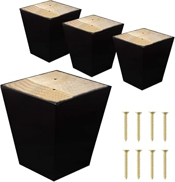 Legs for Furniture, Sofa Ottoman and Chair 4" Wood Feet Replacement, Set of 4 Square Tapered Pyramid Feet Dark Espresso