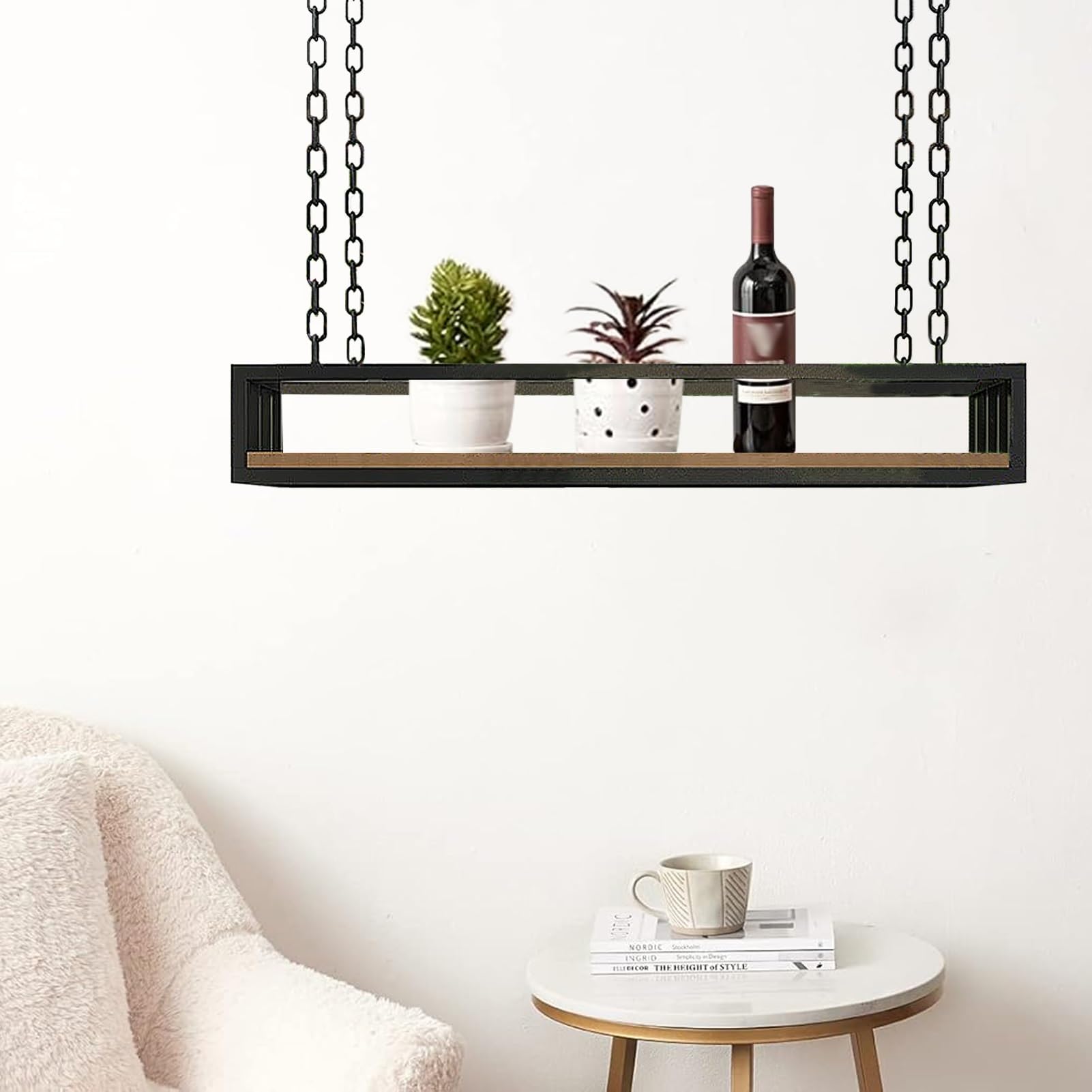 Étagère à vin suspendue en métal 60 cm - Casier à bouteilles et fleurs de plafond