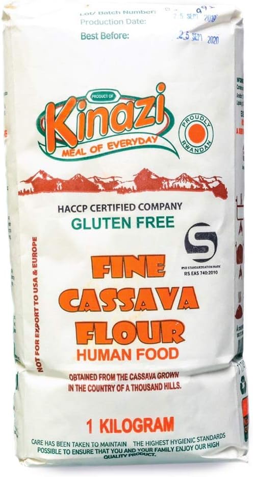 Fine Cassava Flour | Kinazi | 1kg | Gluten Free Cassava Flour | Grown and Processed in Rwanda | Suitable for Coeliacs (1kg)