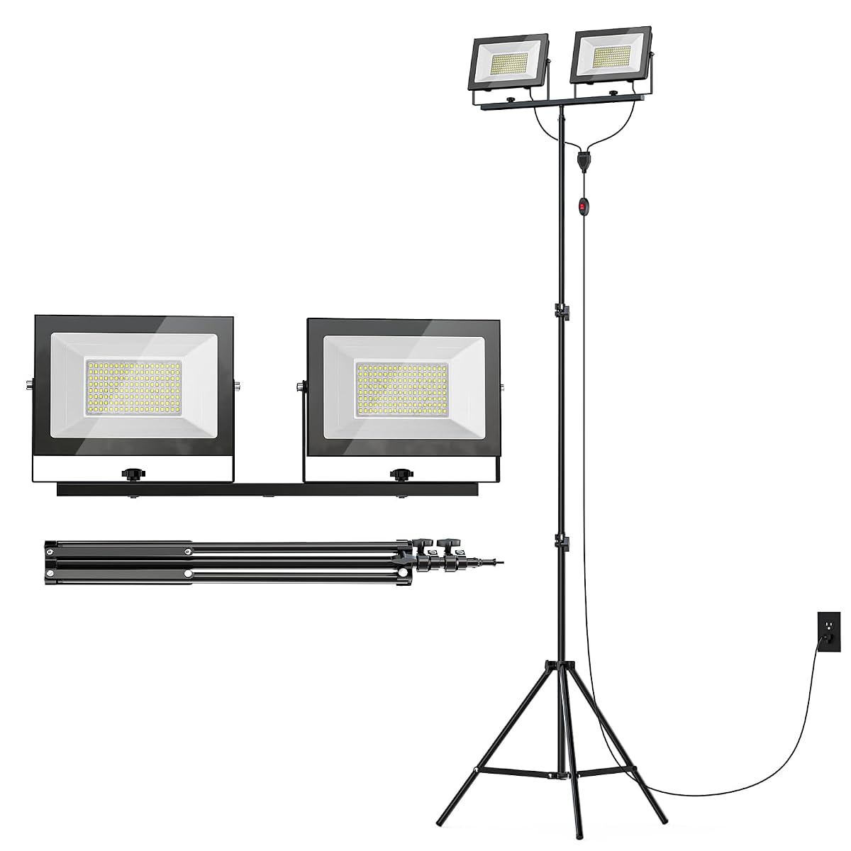 Livowalny 22000 Lumens Led Work Lights With Stand 2 Adjustable Head 220W Tower