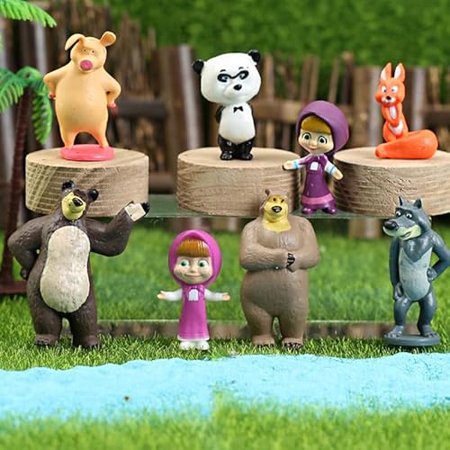 8 Stück Mascha und Der Bär Tortendeko,Cake Topper Mini Figur,Tortendeko Geburtstag Cake Topper,Masha und Der Bär Figures,Kuchen Deko Dekoration,Puppen Ornamente,Party Deko,Geburtstagsgeschenke Cover