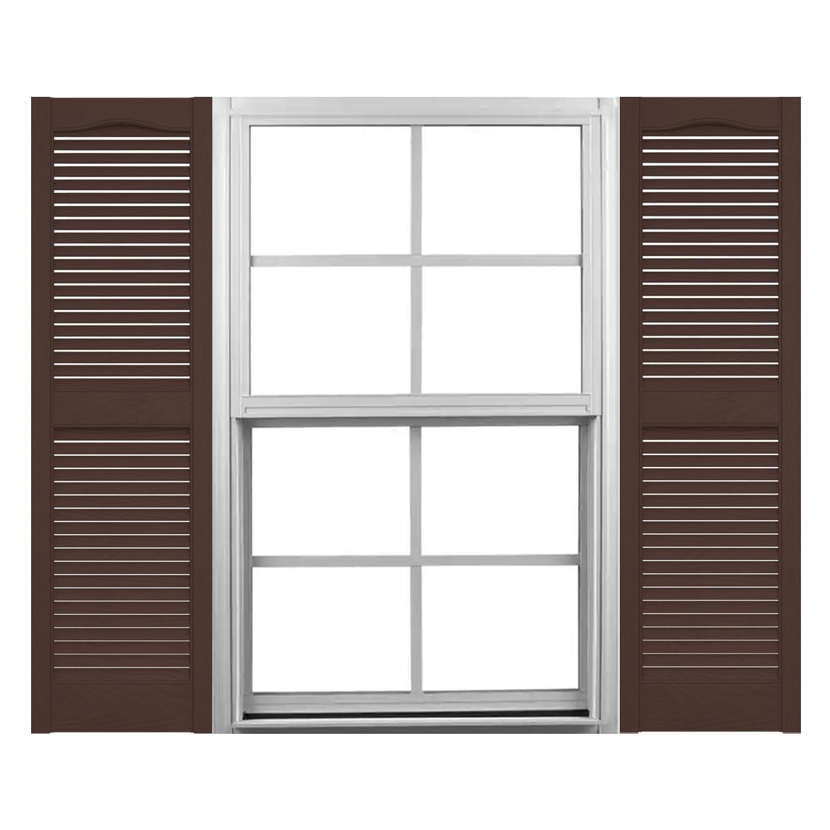 Mid-America 00011225009 Standard Size Cathedral Top Center Mullion, Open Louver Shutter (Per Pair), 12-in. W x 25-in. H, Federal Brown โ image 1
