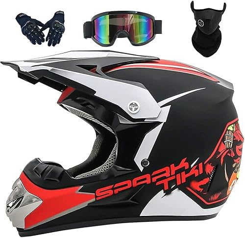 LVSENET Casque Moto Cross Set, Avec Lunettes Gants Masque, Homme Femme DOT Homologué Casque Intégral Moto Enduro Dirt Bike ATV BMX Quad Scooter Casque Pour Adulte Enfant (B,L) Cover