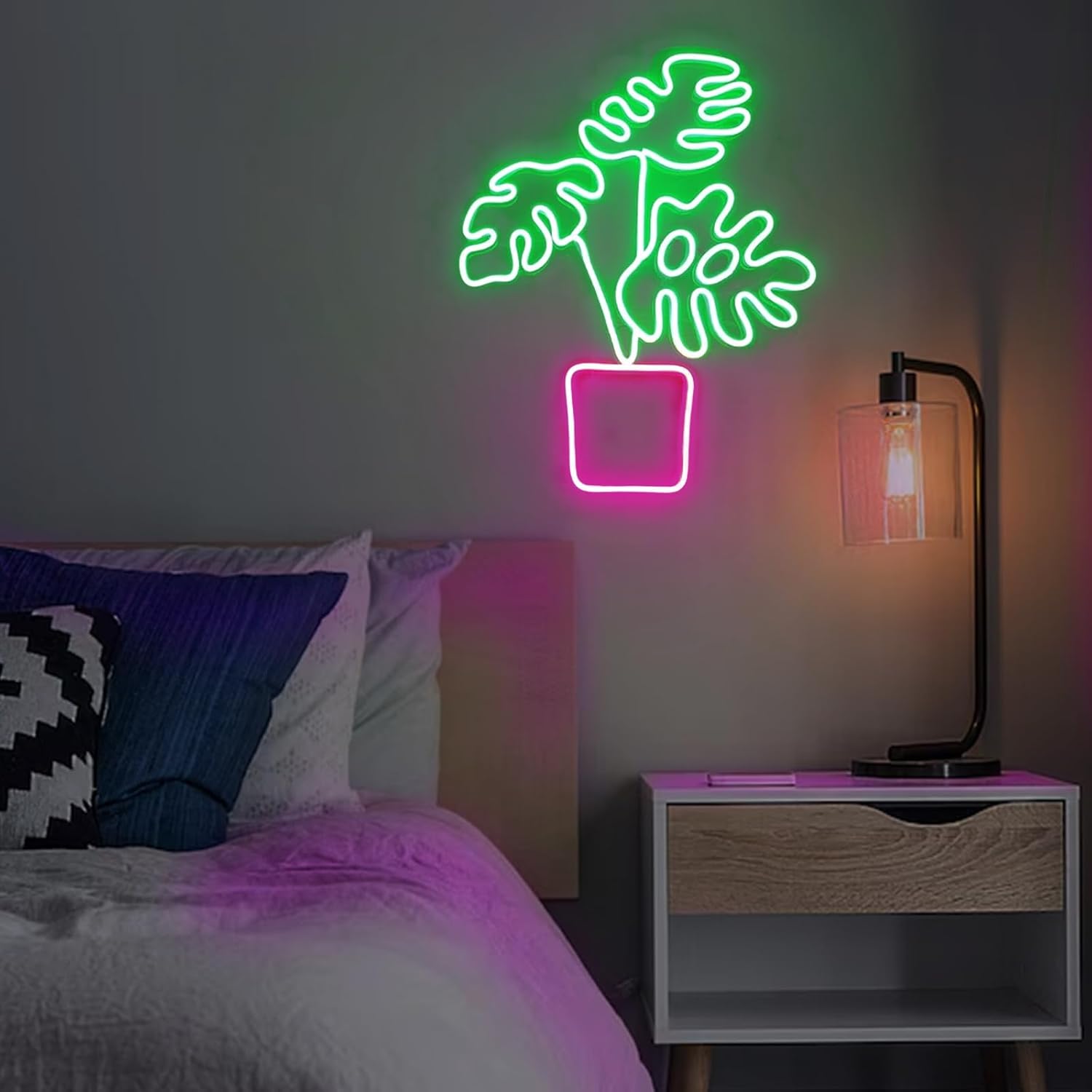 Monstera Plant Neon Sign 26 inches Led Home Decor Neon Lights Wall Art Signs for Plant Shop Bar Party Man Cave Room Decorations